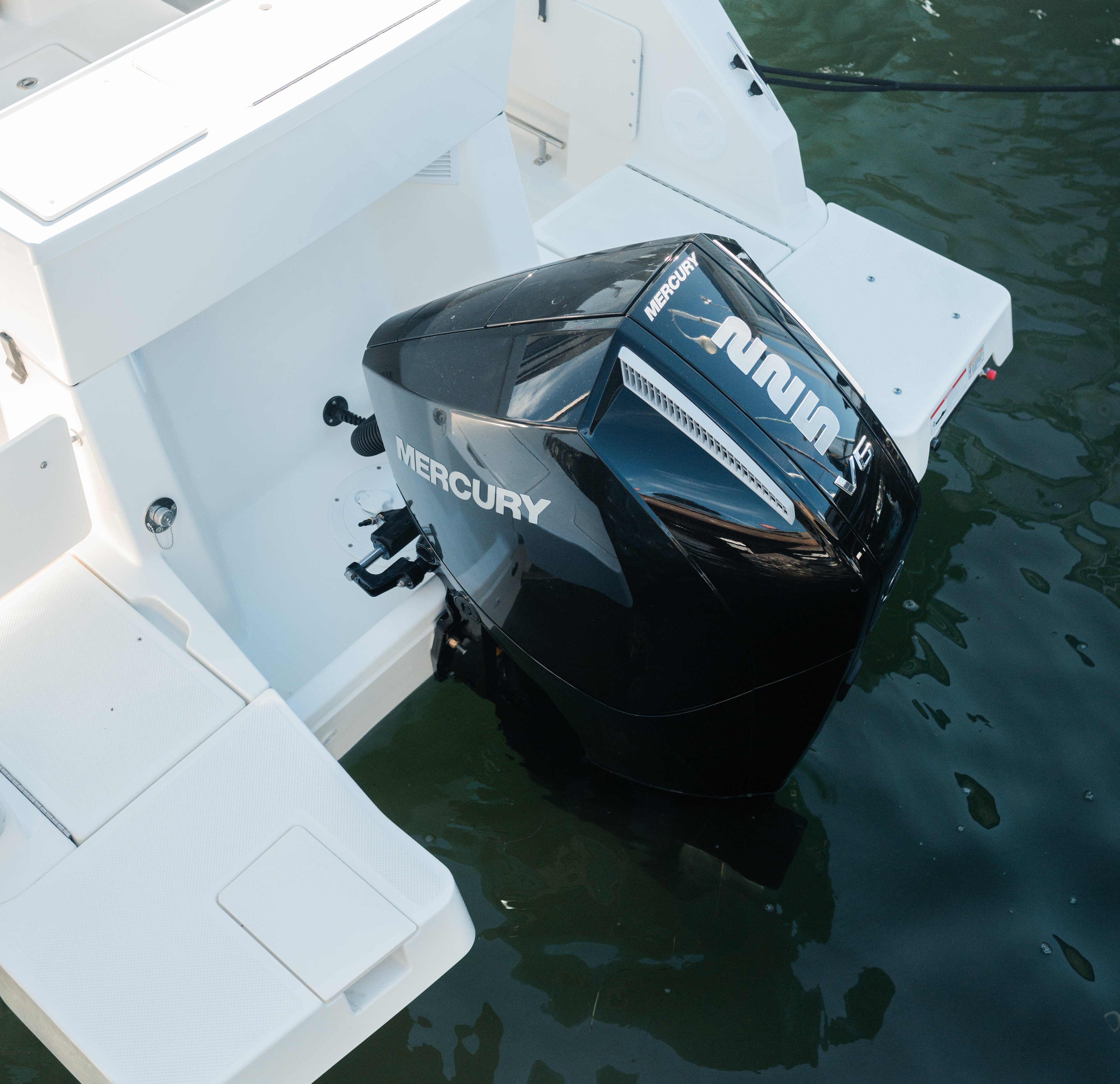 Mercury outboard engine on the T23 Pilothouse overnight boat